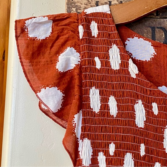 THML Rust Polka Dot Smocked Flutter Sleeve Dress - Picture 13 of 15
